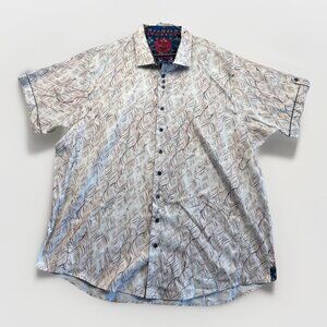 Au Noir Mens Button Down Shirt Sz 2X White Nature leaf's Geometric Short Sleeve